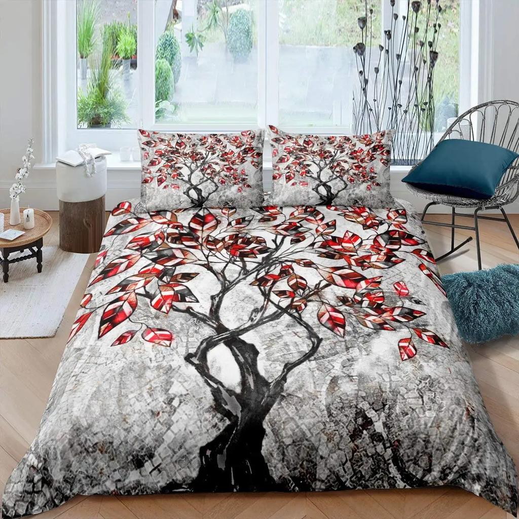 Tree Of Life Duvet Cover Set Natural Scenery Bedding Sets Teen Adult Botanical Comforter Cover Autumn Leaves Quilt Set Full Size