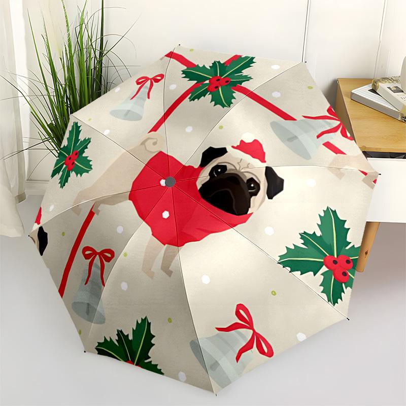 

1pc Pug Christmas Automatic Folding Umbrella - 8-Rib Automatic Open/Close, Large Canopy, Portable for Office, Living Room, Bedroom yy251217163