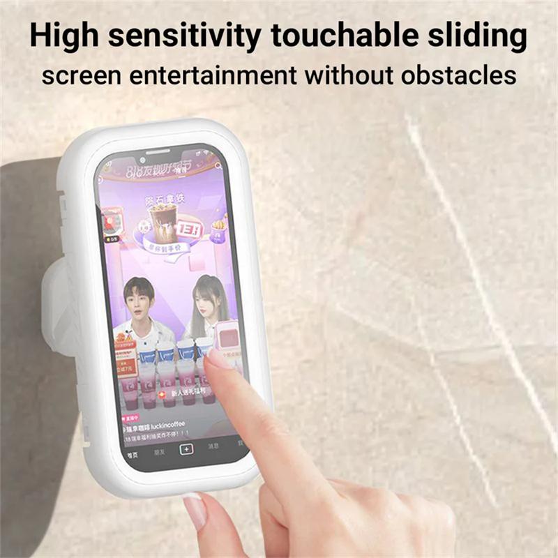 360 Degree Rotation Waterproof Shower Phone Holder Rotation Angle Adjustable Telescoping Wall Mount Phone Holder for Bathroom Kitchen Bracket Stand