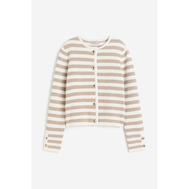 

HM Women s Woolen Sweater Autumn Fashion Casual Stripes Gold Classic Style Knitting Cardigan Outwear 1191819 White/Beige Stripes 155/80A