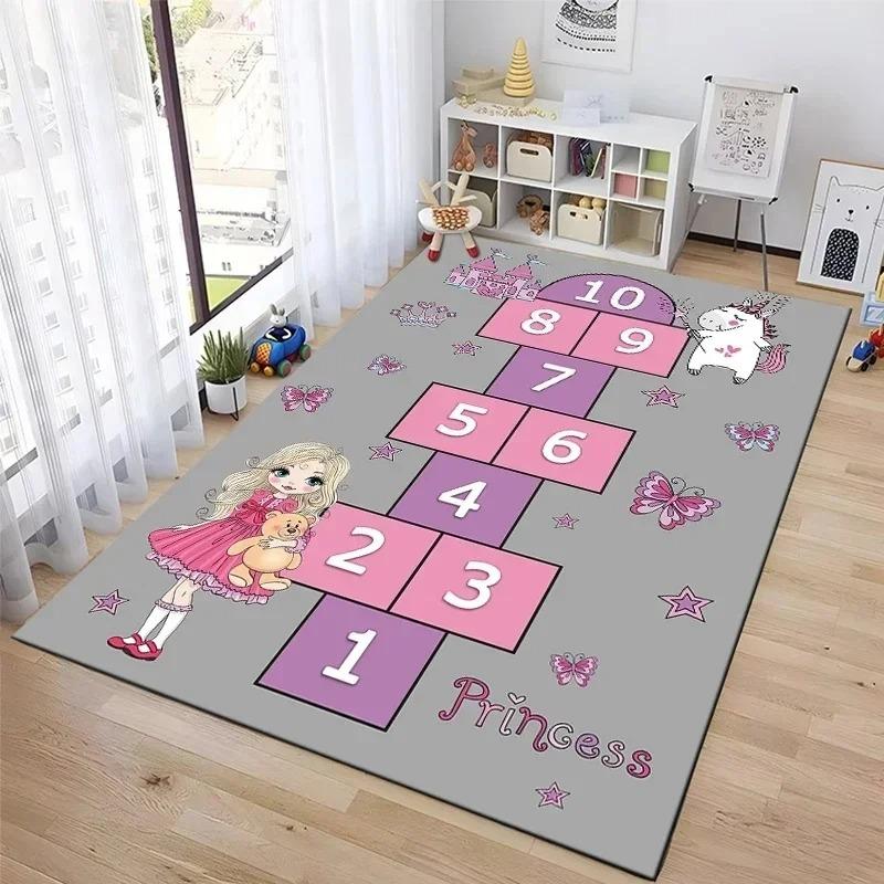 Interaktive Hüpfspiel-Matte Cartoon-inspirierter Teppich für Schlafzimmer Kinderzimmer Lustiger Teppich für Eltern-Kind-Spiel Nachttisch-Dekoration