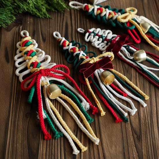 1/3Pcs Christmas Pendant with Golden Bells Colorful Rope Hand-Woven Christmas Tree Shape Seasonal Pendant Holiday Decoration