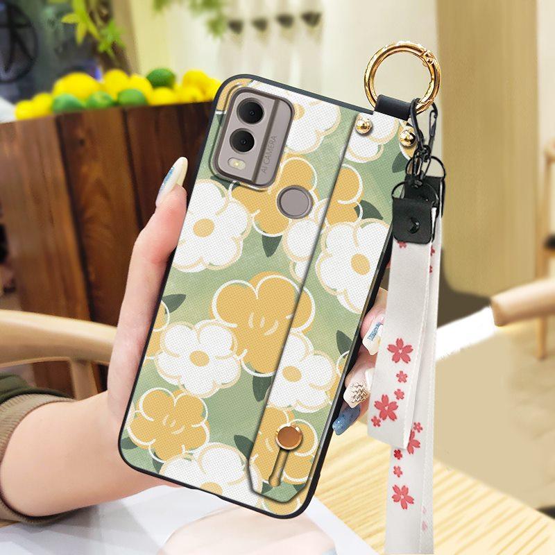 Soft Case Flower Phone Case For Nokia C22 Wristband Durable Ring Waterproof Lanyard Oil Painting Back Cover Silicone