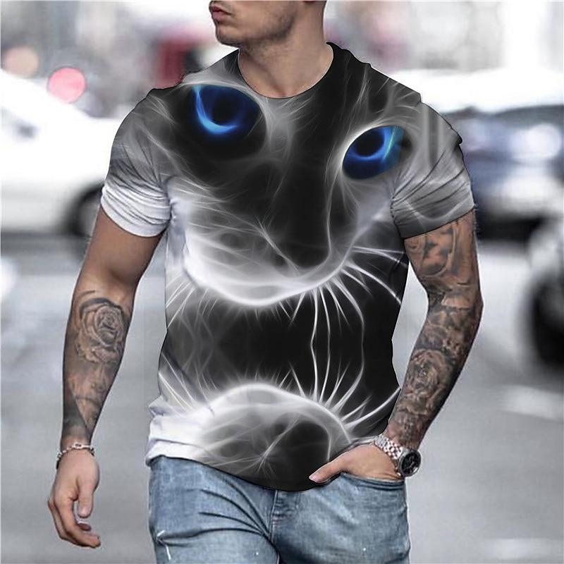 

Men s Graphic Animal Cat Shirt T Shirt Tee Short Sleeve T shirt 3D Print Round Neck Shirt Party Designer Country Street Casual Daily XL