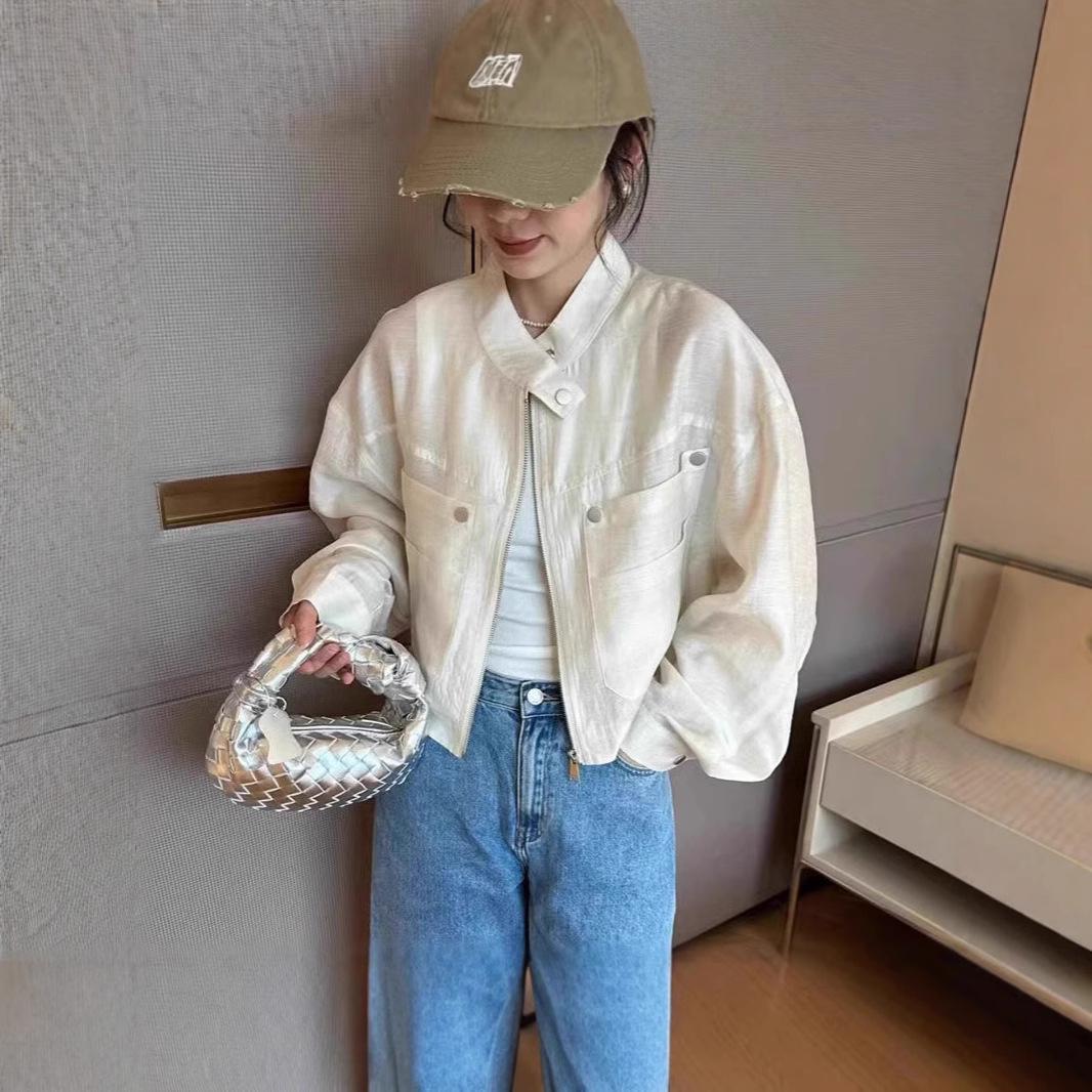 

Women s Short Sunscreen Jacket - 2025 Summer Korean Style Stand-Up Collar, Small Size, Thin Design Large брудно-білий