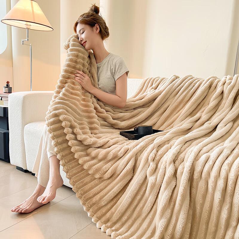 OEING Faux Rabbit Velvet Thick Sofa Throw Blanket