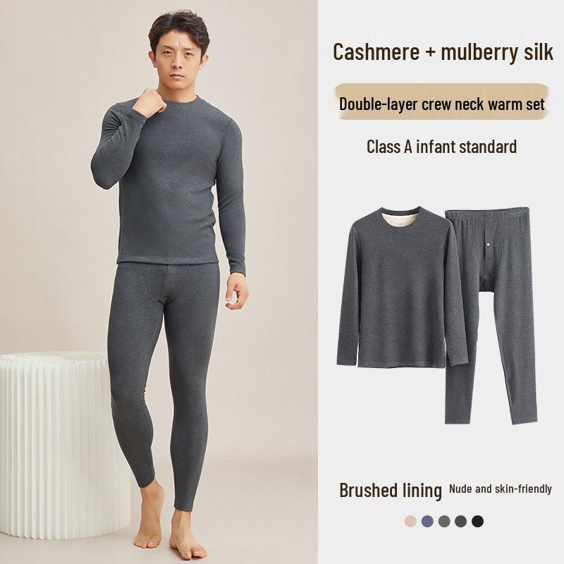 Men's Thick Fleece-Lined Cashmere Silk Base Layer Set for Winter