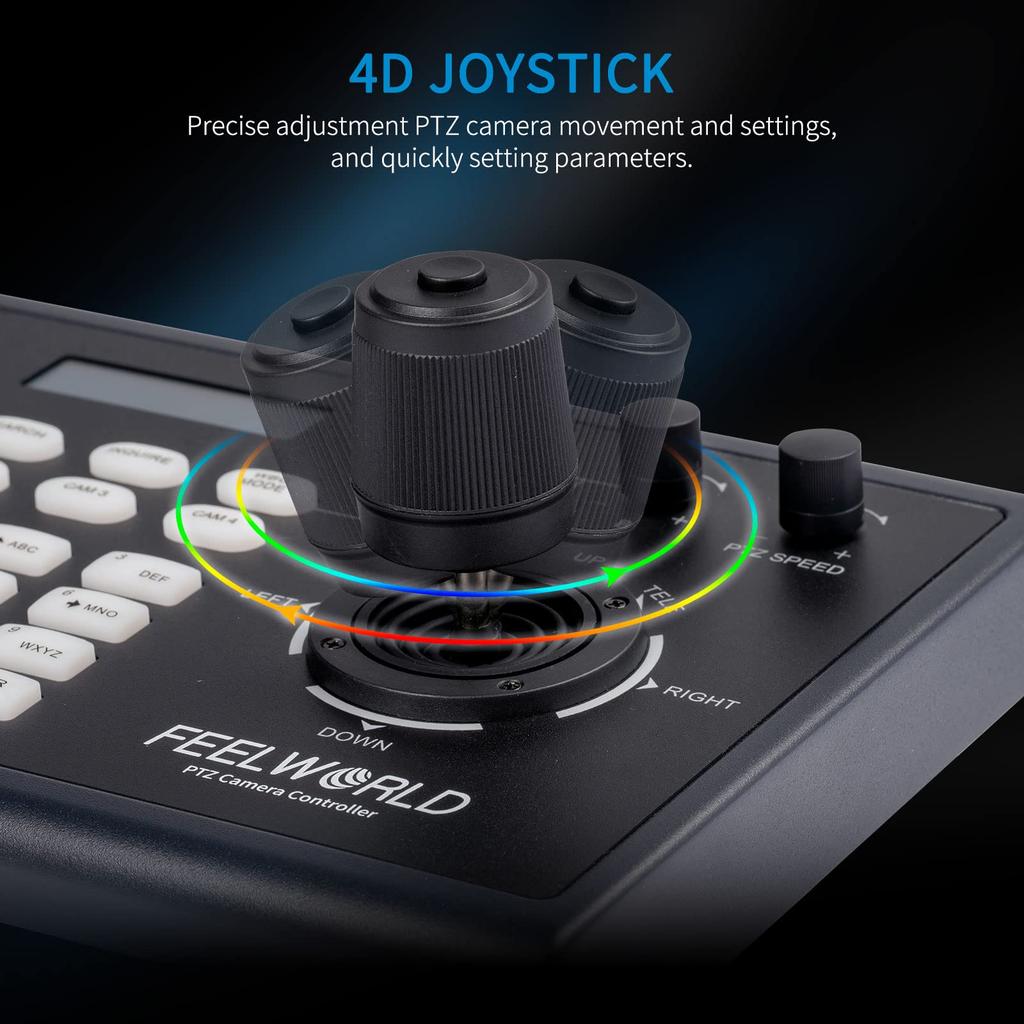 FEELWORLD KBC10 PTZ Camera Controller with Joystick and Keyboard Control, LCD Screen, PoE Supported for Live Streaming Church Meetings