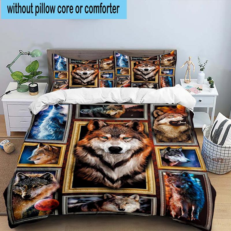 Wolf Pack Majesty 3pcs Bedding,Including 1pc Duvet Cover And 2pcs Pillowcases Perfect for Christmas,Ideal for Bedroom, Dormitory