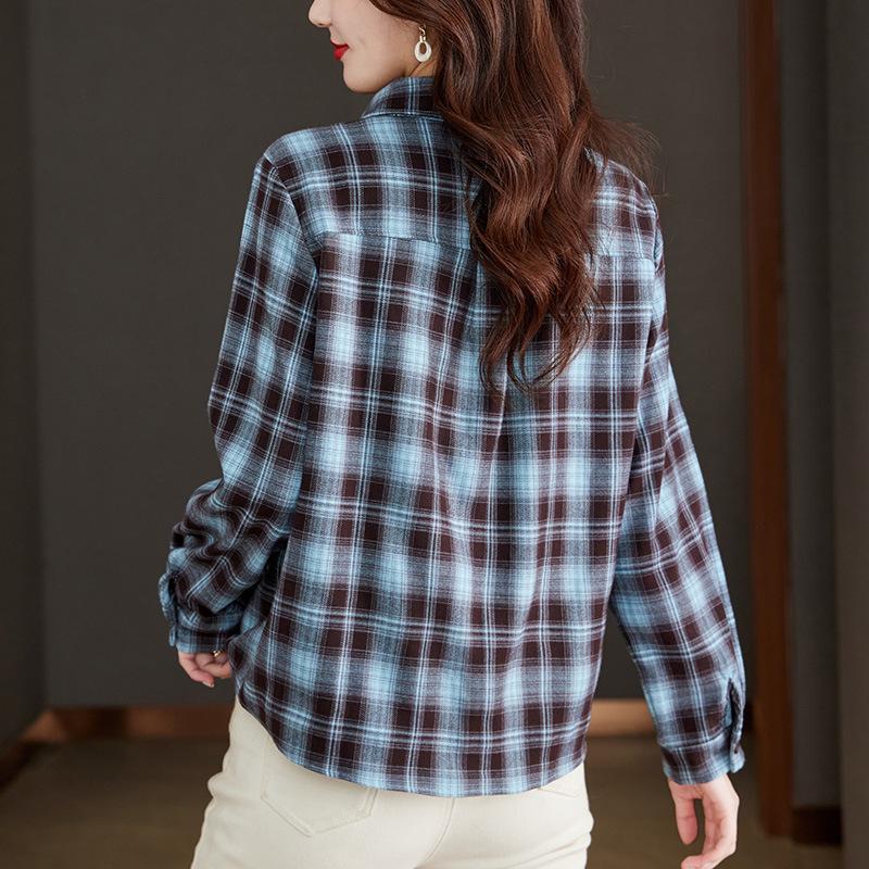 Plaid Shirt Women's Long-sleeved Spring Clothes New Literary and Retro Top Thickened Shirt