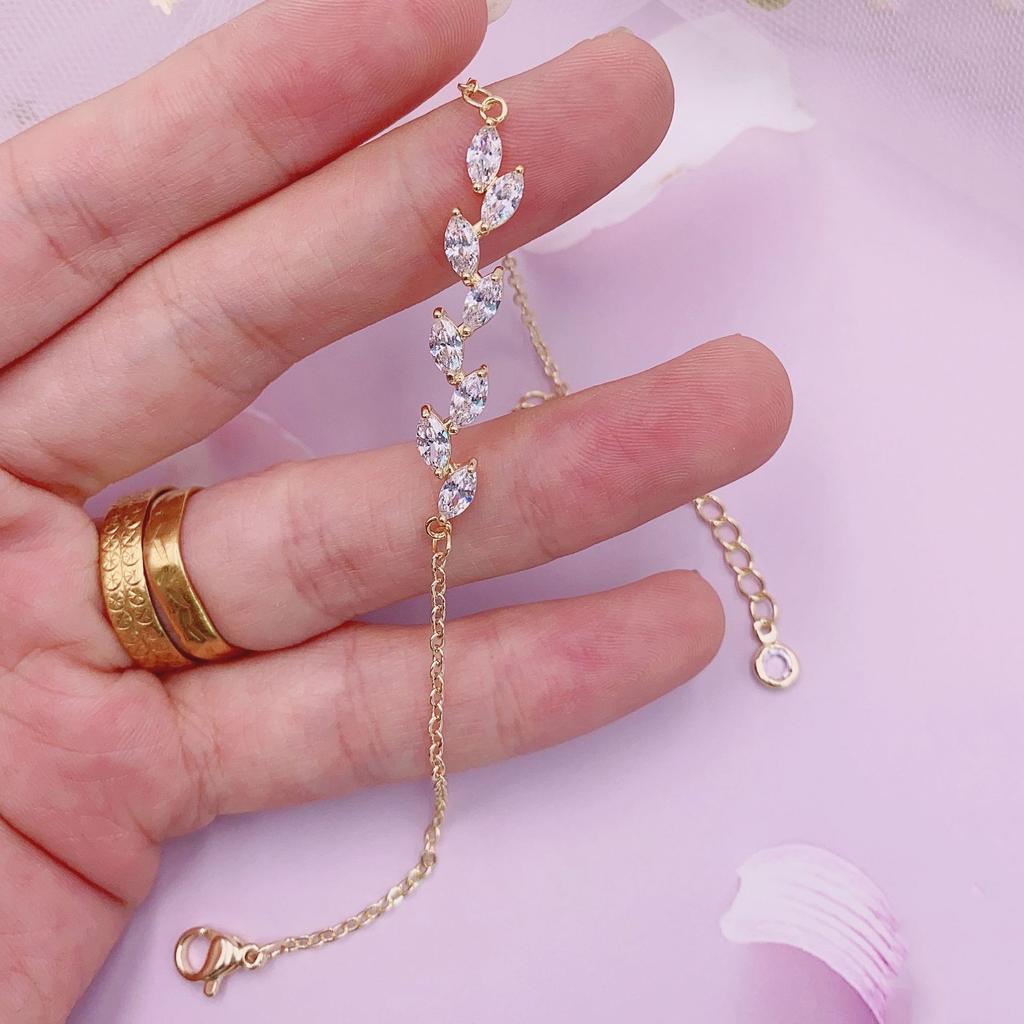 Popular Leaf Bridal Bracelet ins Wind Design Mori Zircon Bracelet