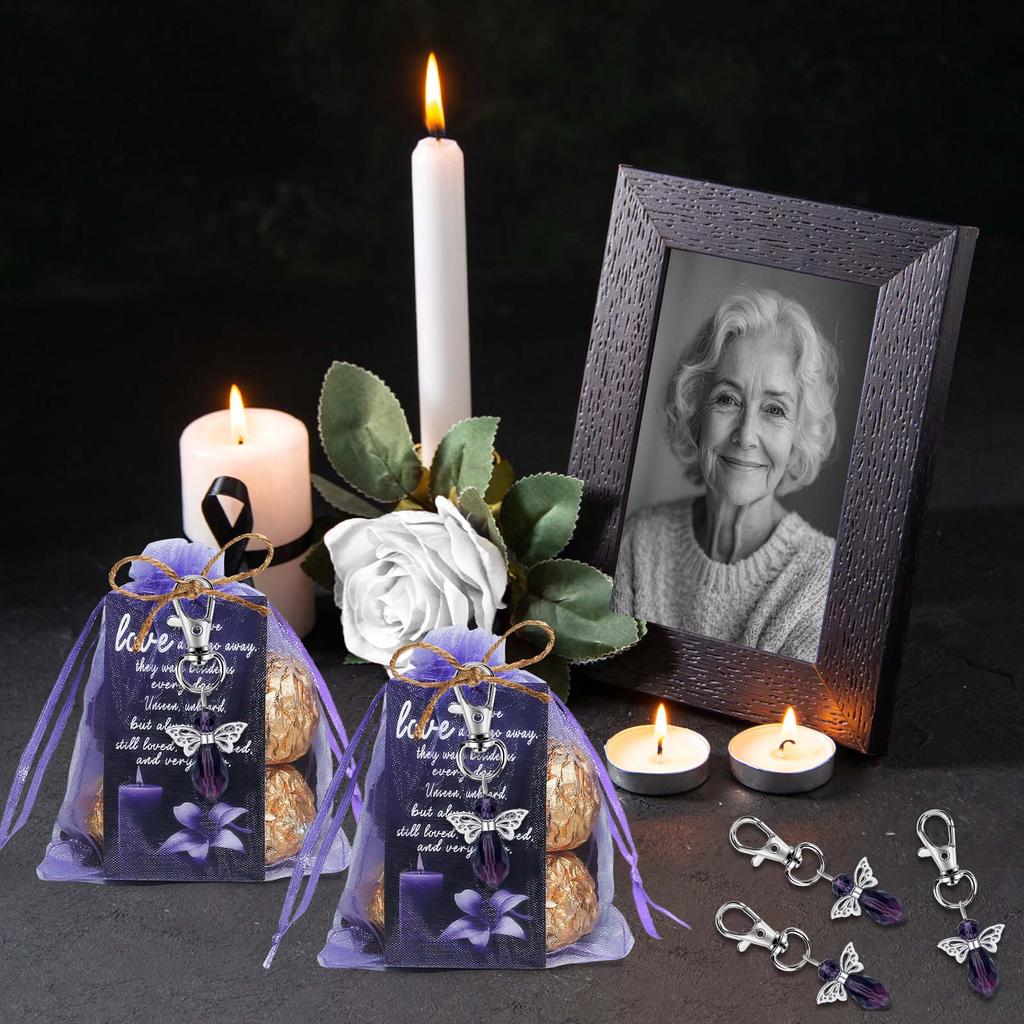 40PCS Purple Guardian Angel Keychains Funeral Memorial Party Favor Gifts With Personalized Cards