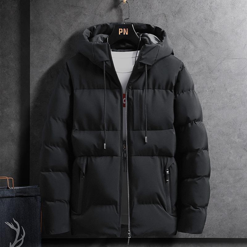 Men's slim-fit padded jacket Autumn and winter padded jacket Men's velvet padded jacket Men's blue hooded jacket Men's