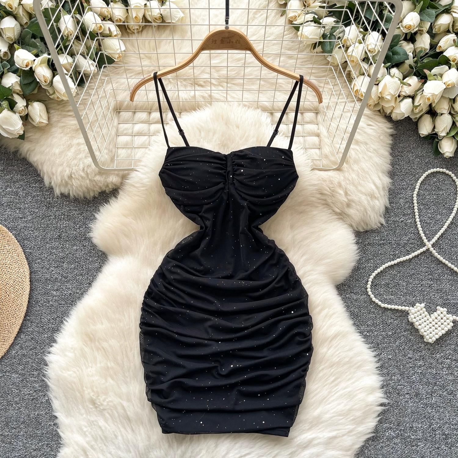 

Летние женские сексуальные тонкие облегающие мини-короткие платья для вечеринок на тонких бретельках с открытой спиной M чёрный