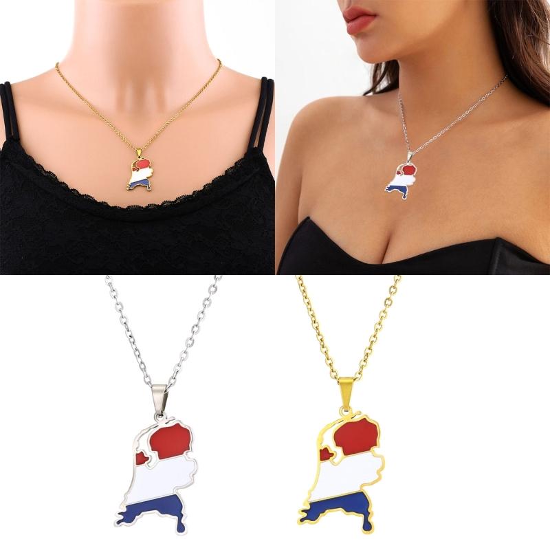 Vintage Netherlands Map Necklace Simple Flag Symbol Necklace Jewelry Stainless Steel Country Outline Pendant Necklace