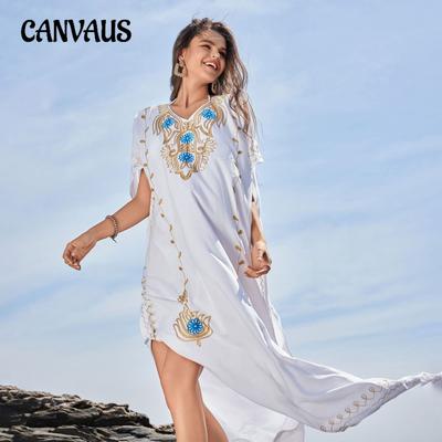 Women's Cover Ups Beach Dress Neck Floral Pullover Bikini Swimsuit Cover Up Kaftan Sunwear
