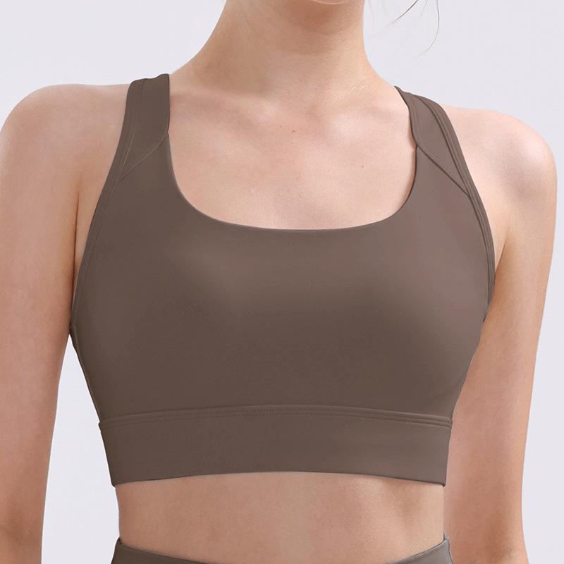 Women's Open-Back Yoga Sports Bra - Shockproof, Cross-Strap Design, Summer Fitness Tank Top
