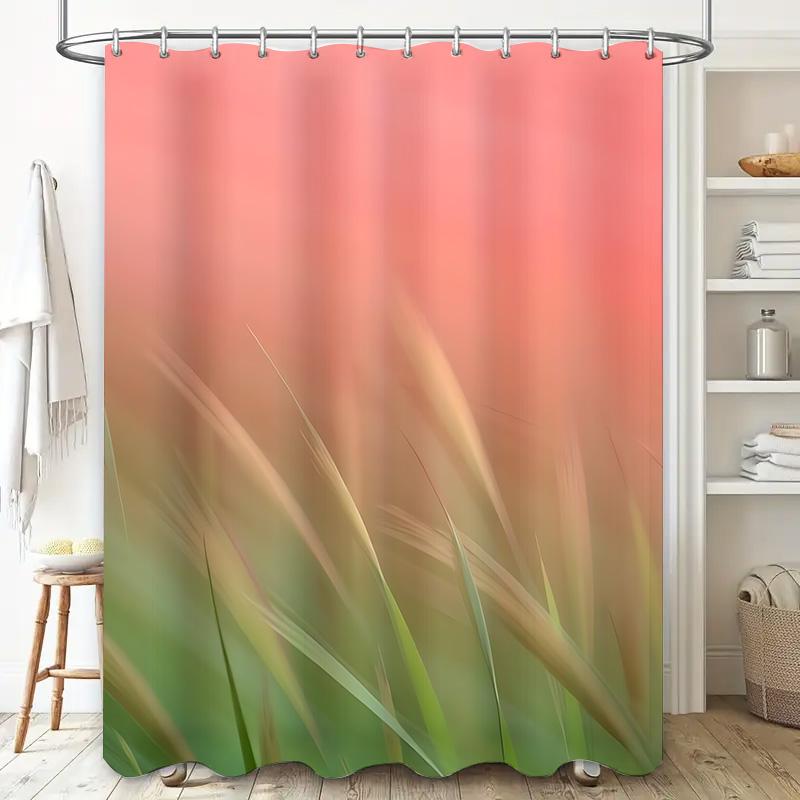 

Elegant Nature Inspired Shower Curtain Soft Blurred Grass Print Bathroom Decor Pink Green Hues Tranquility Space Elevate Space W60H190(CM)-1 Pcs