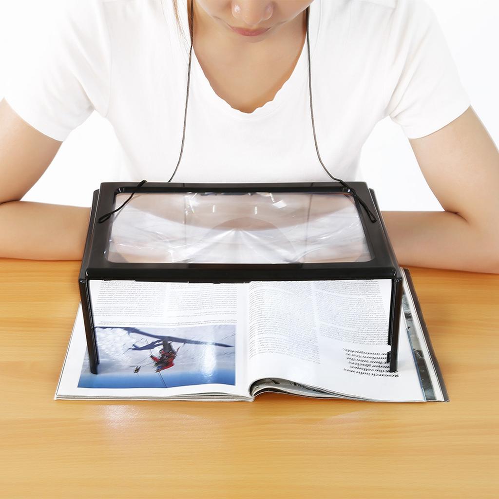 Foldable Ultrathin A4 Full Page Magnifying Glass with 3X Magnifier 4 LED Lights for Reading