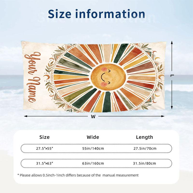 Sunshine Smiles 1 Theme Quick Dry Beach Towel Custom Name Text Print Large Sand Resistant Towel Beach Vacation