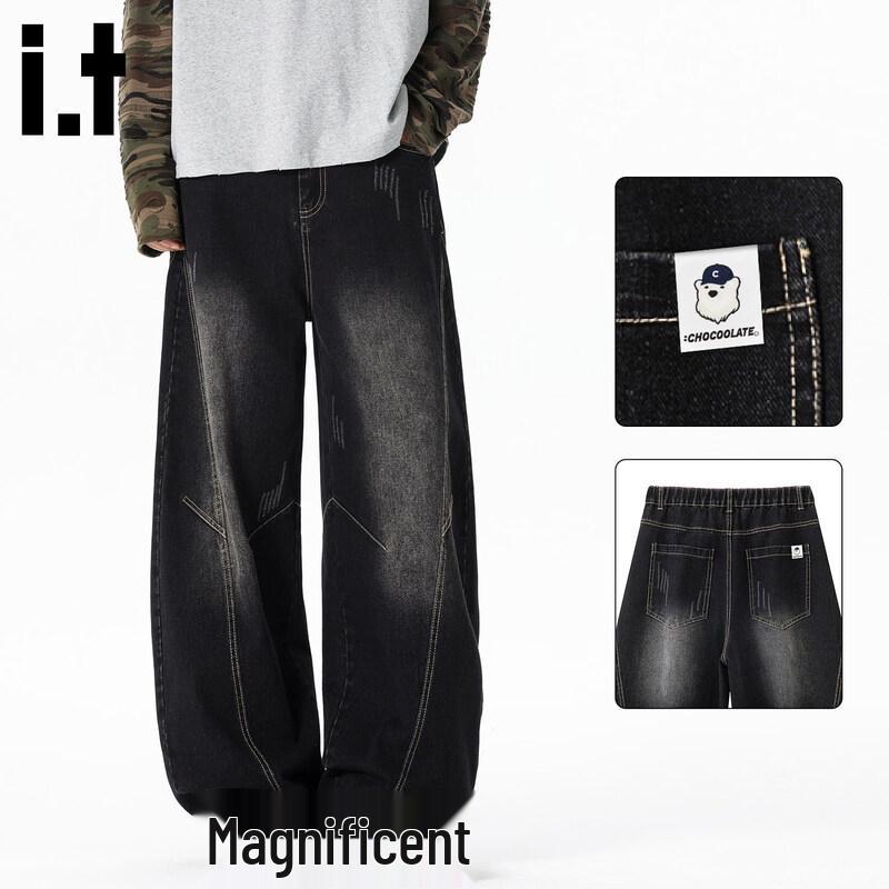 CHOCOOLATE Men s Retro Patchwork Wide-Leg Denim Jeans S