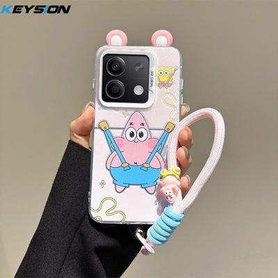 KEYSION Милий чохол-вушка з мультяшним малюнком для Redmi Note 13 Pro 5G з ремінцем, м'який силікон + ПК, протиударний чохол для телефону для Xiaomi POCO X6 5G