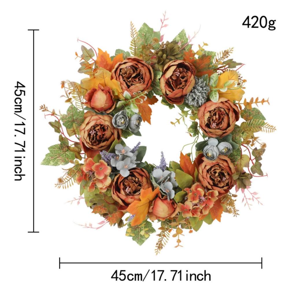 Wreath with Mixed Foliage Layered Silk Flower Autumn for Door, Entryway, Thanksgiving