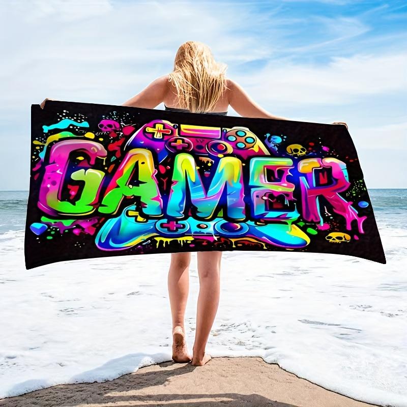 

Vibrant Gamer Console Joystick Pattern Beach Towel, Ultra-Absorbent Quick-Dry for Camping Swimming W40*H60(CM)