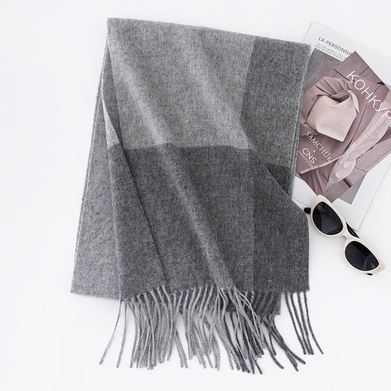 Lamb Wool Scarf Autumn and Winter New High End Women's All Match Thickened Plaid Splicing Warm Scarf Dual Use