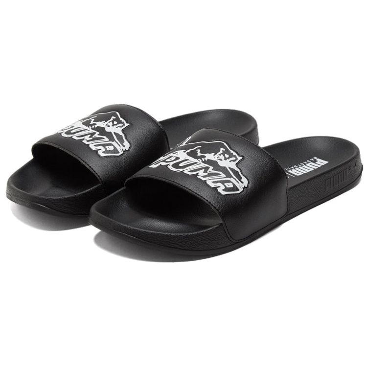 Puma Leadcat Sports Rubber Sole Slide Sandals Unisex Footwear Black White 382501-02