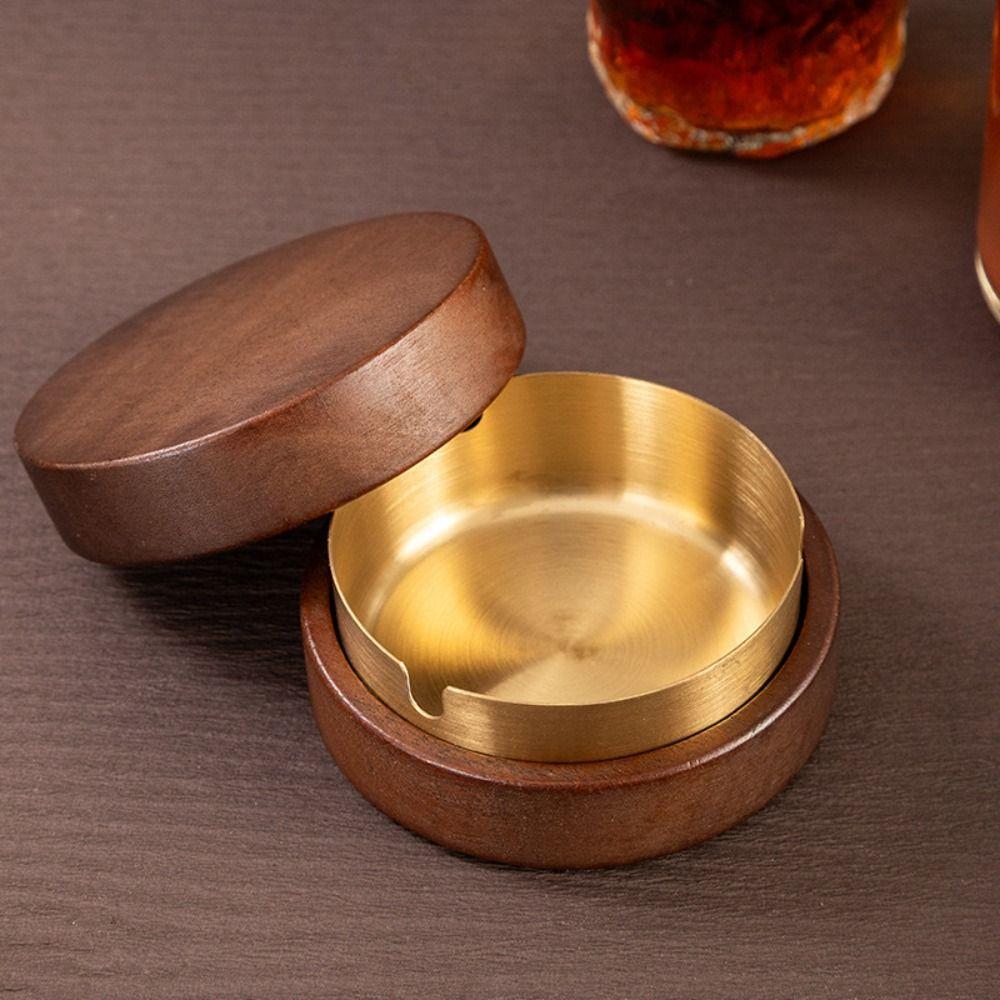 Simple Wood Wooden Ashtray Stainless Steel Liner With Lid Windproof Ashtray Ashtray With Lid Desk Accessories