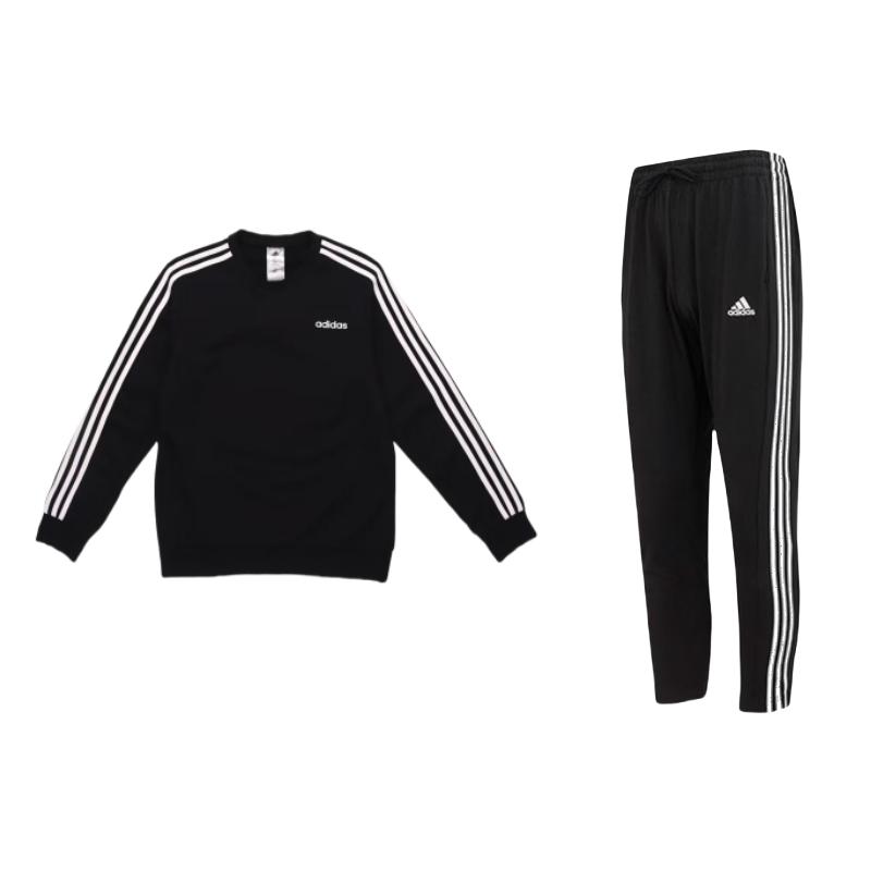 

Adidas High Street Minimalist Striped Logo Print Long Sleeve Hoodie And Drawstring Pants Casual Sports Set Men Sets Black IC0044+DQ3083 XXL