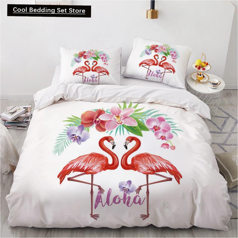 Flamingo Duvet Cover King Queen 3D Pink Animal Bedding Set For Kids Teens Adults Watercolor Style Quilt Cover With Pillowcase