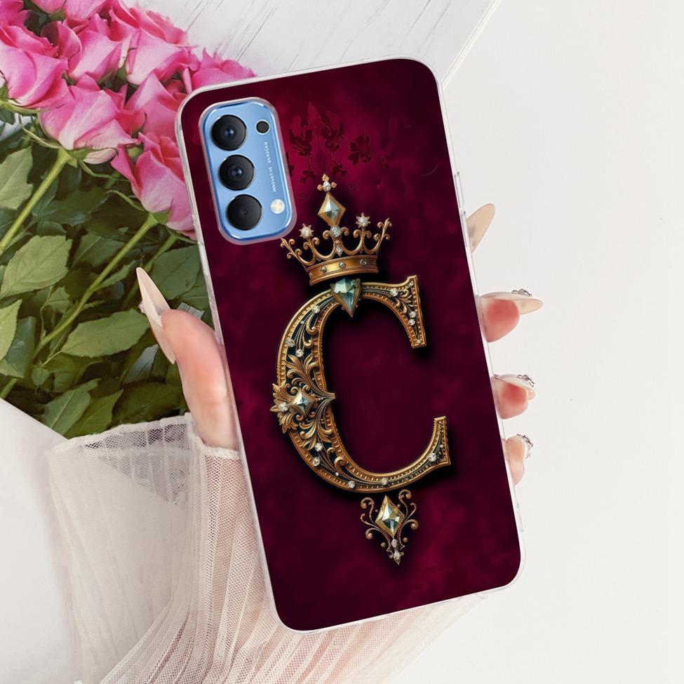 Transparent Für Oppo Reno4 4G Hülle CPH2113 Luxuriöse Krone A-Z Buchstaben 2D Flaches Muster Weicher Bumper Für Oppo Reno 4 4G Handyhülle