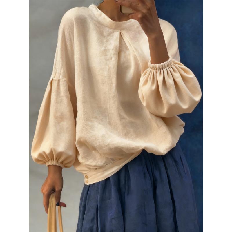 Autumn New Women's Casual Loose Fashion Solid Color Long-sleeved Round Neck Pullover Shirt