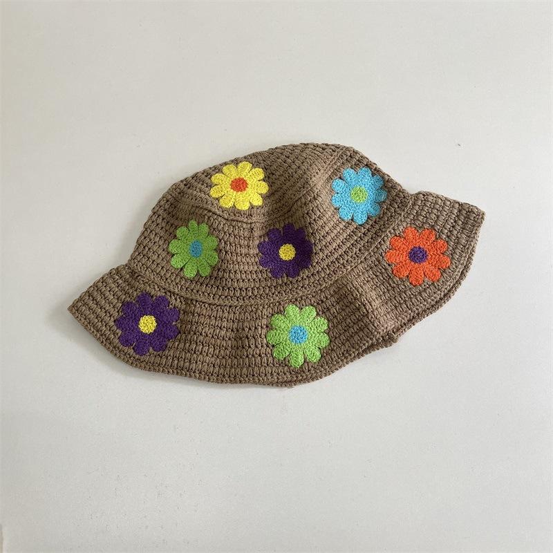 

Женская вязаная шапка ручной работы с цветком из цветной шерсти, милая, свежая, в горшочке, универсальная, для маленького лица M（56-58cm） хаки