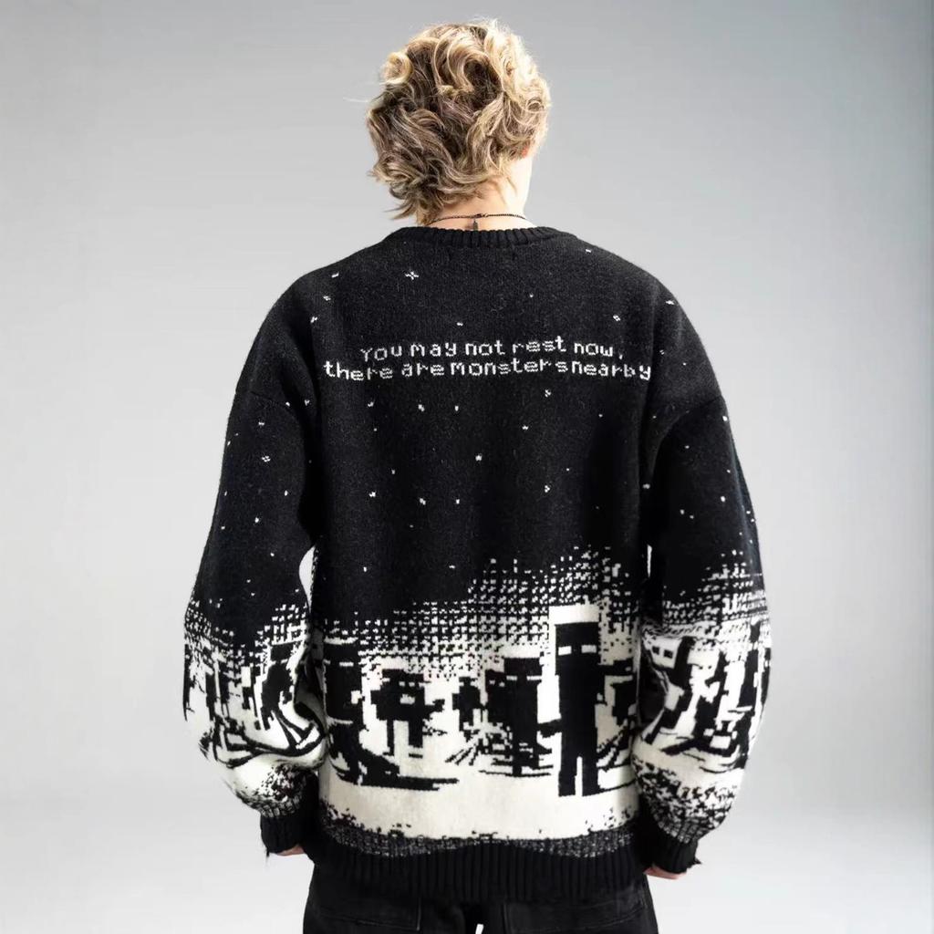 American trendy brand fashion men's and women's retro ripped rough edge casual loose long-sleeved sweater