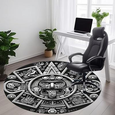 1pc Aztec Calendar Stone Office Round Area Rug, Under Office Chairs Bedroom Living Room Home Decor, Room Deco
