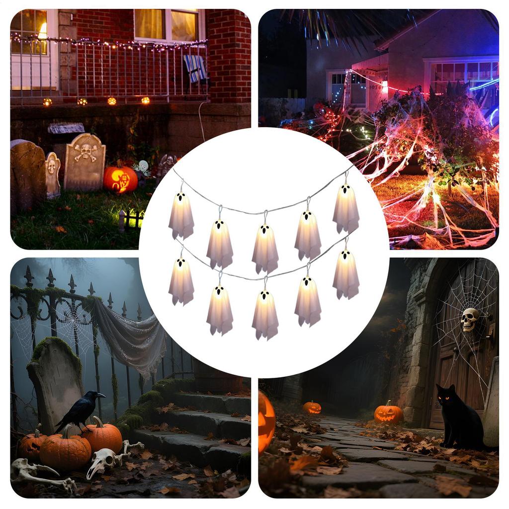 Ghost Lights LED Halloween Lights String Ghost Decor 10 Pieces 8 Modes Ambient Lighting For Home Outdoor Patio Porch Yard Garden