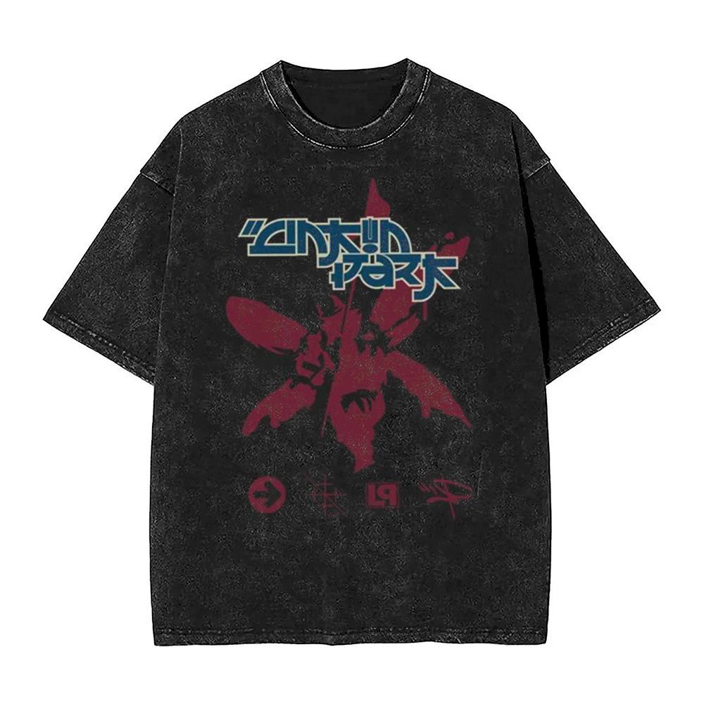 Men S Casual American Linkinpark Rock Band Music Tour Washed T-Shirt Harajuku Y S
