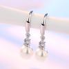Korean Zircon Pearl Tassel Earrings - Silver Hooks, Sweet & Elegant Design for Women