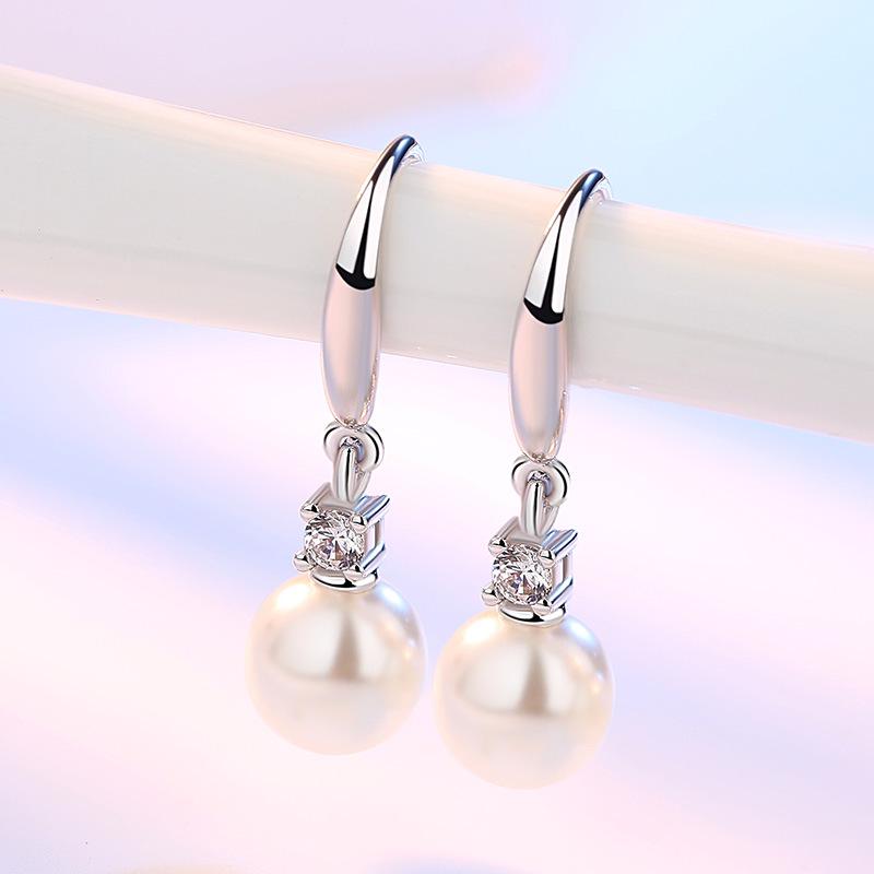 Korean Zircon Pearl Tassel Earrings - Silver Hooks, Sweet & Elegant Design for Women