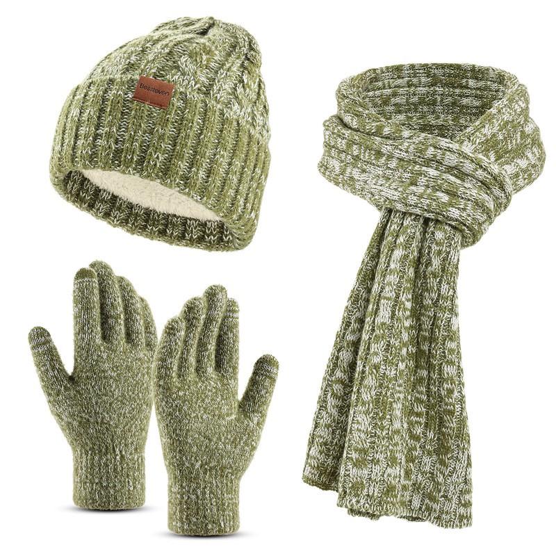 Acrylic Knit Winter Hat Scarf Gloves Set Adults Warm Lightweight Casual 3-Piece Accessory Kit In Multiple Colors