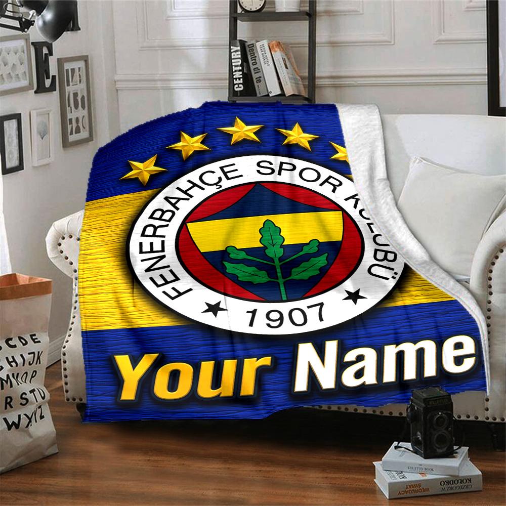 1pc Fenerbahçe Spor Kulübü Blanket with Custom Name, Gift, for Men and Women, Soft Blanket, Good for Sofa Bed Couch Travel, Lightweight Flannel Blanke