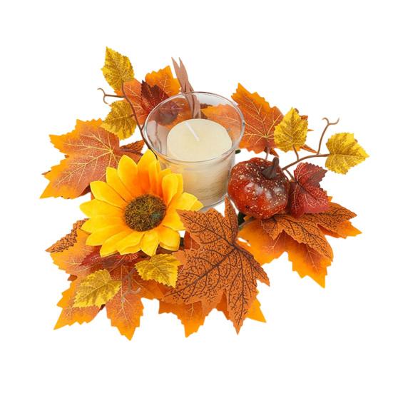 Rustic Fall Candle Decoration Rings Wreaths Artificial Maple Leaf Ring for Pillar Seasonal