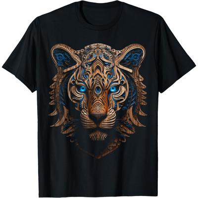 Tiger Skulptur Blaue Augen Tierkunst Porträt Grafik Tiger T-Shirt