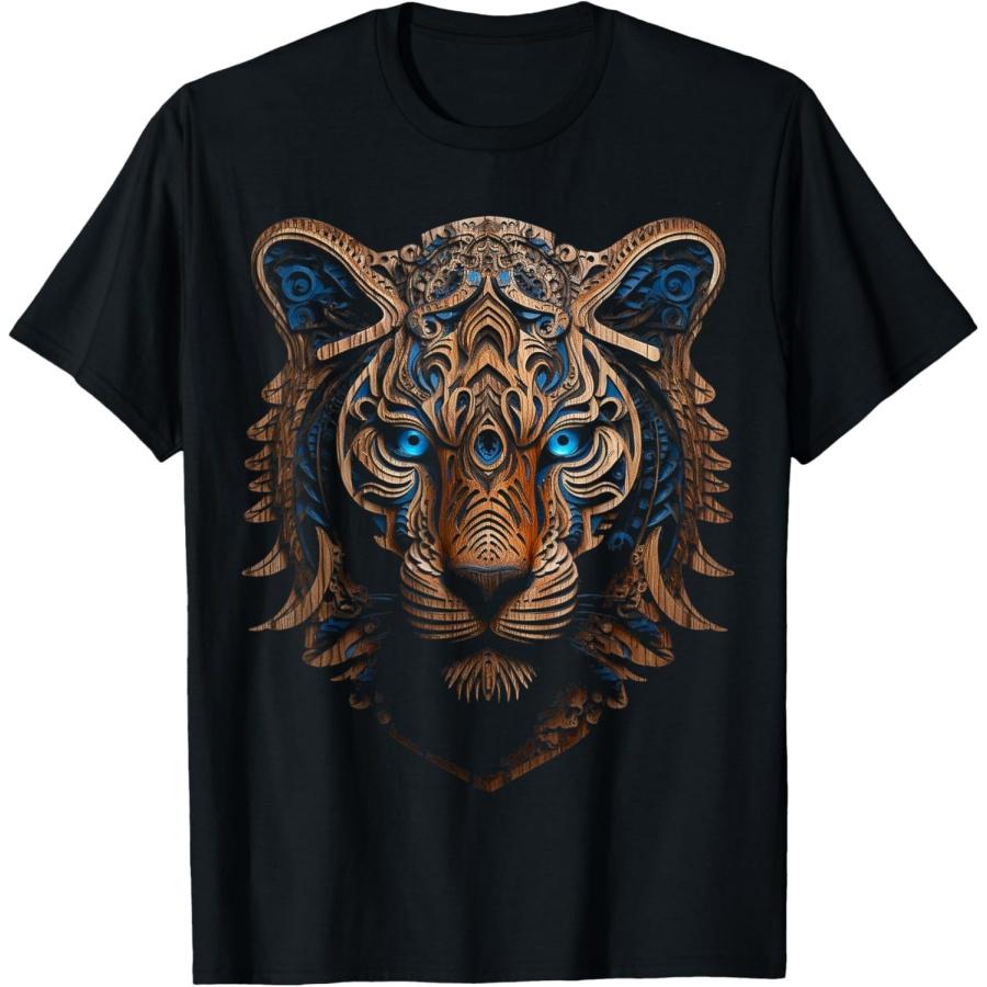 Tiger Sculpture Blue Eyes Animal Art Portrait Graphic Tiger T-Shirt XXXXXL чёрный