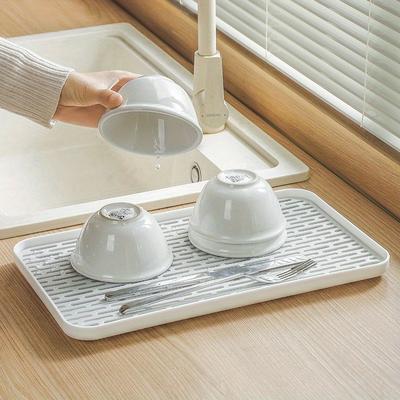 Large White Plastic Dish Drying Mat & Cup Holder  Compact Kitchen Sink Drain Tray for Countertops and Coffee Tables