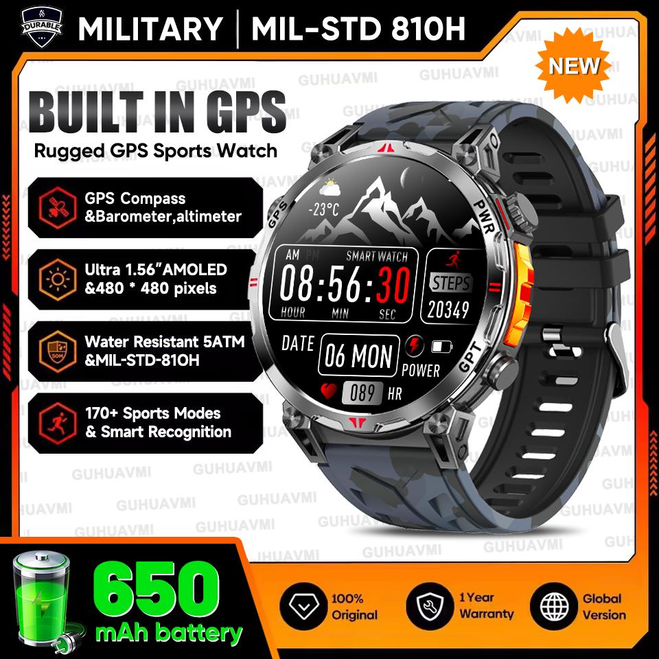 Outdoor GPS Sports Smart Watch Men Built in GPS Compass 5ATM Waterproof Bluetooth Call HD AMOLED Screen Fitness Smartwatch