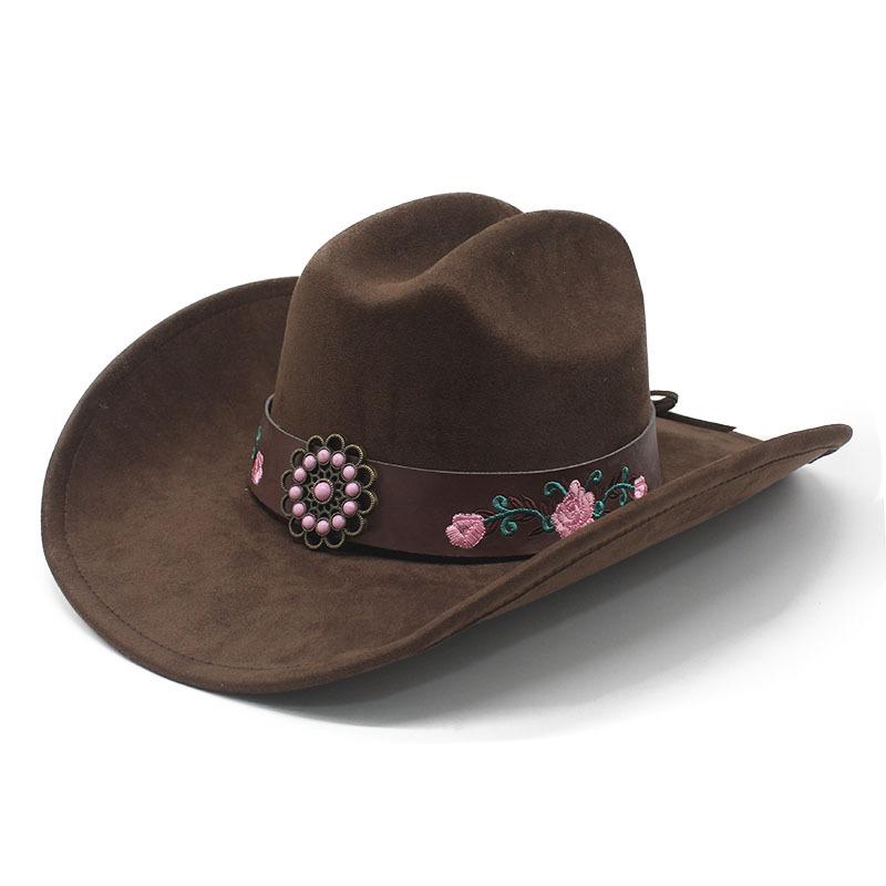 Cappello da Cowboy Occidentale da Donna Autunno e Inverno Cappello a Cilindro in Pelle Scamosciata Britannica Moda Cappello di Feltro